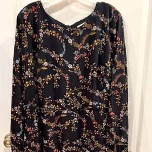 LOFT Black Floral printed Shift Dress Size 16